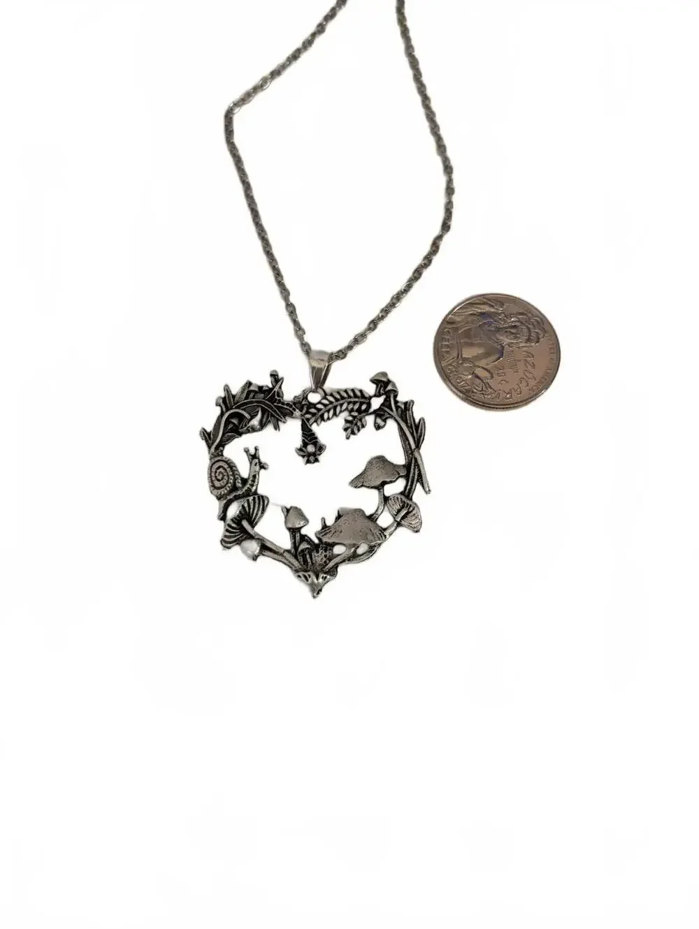 Heart-Shaped Silver Tone Nature Inspired Pendant Necklace